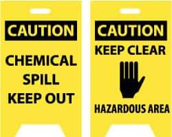 NMC - Caution - Chemical Spill - Keep Out, Caution - Keep Clear - Hazardous Area, 12" Wide x 20" High, Plastic Floor Sign - A-Frame, Black on Yellow, For Hazardous Materials - All Tool & Supply