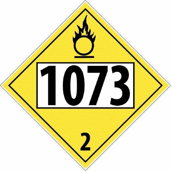 NMC - DOT - Shipping & Vehicle - 1073, 10-3/4" Wide x 10-3/4" High, Rigid Plastic Placard - Black & White on Yellow, UV Resistant, Chemical Resistant, Graffiti Proof - All Tool & Supply