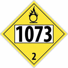 NMC - DOT - Shipping & Vehicle - 1073, 10-3/4" Wide x 10-3/4" High, Rigid Plastic Placard - Black & White on Yellow, UV Resistant, Chemical Resistant, Graffiti Proof - All Tool & Supply