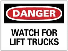 NMC - "Danger - Watch for Lift Trucks", 10" Long x 14" Wide, Pressure-Sensitive Vinyl Safety Sign - Rectangle, 0.004" Thick, Use for Accident Prevention - All Tool & Supply