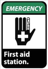 NMC - "Emergency - First Aid Station", 14" Long x 10" Wide, Aluminum Safety Sign - Rectangle, 0.04" Thick, Use for First Aid - All Tool & Supply