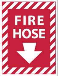 NMC - Fire Hose, Pressure Sensitive Vinyl Fire Sign - 9" Wide x 12" High - All Tool & Supply