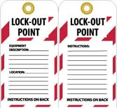 NMC - 3" High x 6" Long, LOCK-OUT POINT, English Safety & Facility Lockout Tag - Tag Header: Notice, 2 Sides, Black, Red & White Unrippable Vinyl - All Tool & Supply