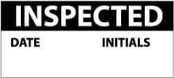 NMC - "Inspected - Date Initials", 1" Long x 2-1/4" Wide, Pressure-Sensitive Vinyl Safety Sign - Rectangle, 0.004" Thick, Use for Inspection, Testing & Accident Data - All Tool & Supply