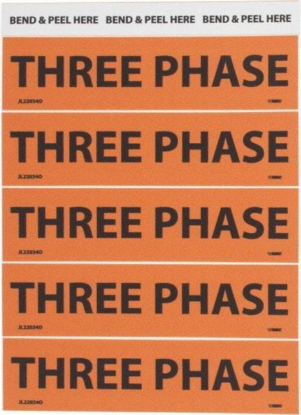 NMC - Electrical Markers Label - Legend: Three Phase, English, Black & Orange, 4-1/2" Long x 1-1/8" High, Sign Muscle Finish - All Tool & Supply