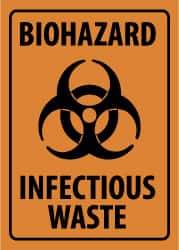 NMC - "Biohazard - Infectious Waste", 10" Long x 14" Wide, Pressure-Sensitive Vinyl Safety Sign - Rectangle, 0.004" Thick, Use for Hazardous Materials - All Tool & Supply