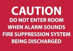 NMC - Caution - Do Not Enter Room When Alarm Sounds - Fire Suppression System Being Discharged, Plastic Fire Sign - 10" Wide x 7" High - All Tool & Supply