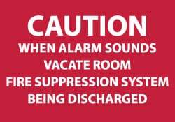 NMC - Caution - When Alarm Sounds Vacate Room - Fire Suppression System Being Discharged, Plastic Fire Sign - 10" Wide x 7" High - All Tool & Supply