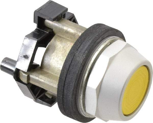 Eaton Cutler-Hammer - 30-1/2mm Mount Hole, Flush, Pushbutton Switch - Yellow Pushbutton, Nonilluminated, Momentary (MO) - All Tool & Supply