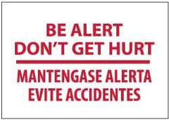 NMC - "Be Alert - Don't Get Hurt!", 10" Long x 14" Wide, Pressure-Sensitive Vinyl Safety Sign - Rectangle, 0.004" Thick, Use for Security & Admittance - All Tool & Supply