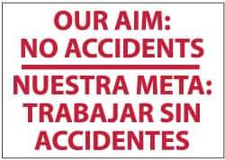 NMC - "Our Aim - No Accidents", 14" Long x 20" Wide, Pressure-Sensitive Vinyl Safety Sign - Rectangle, 0.004" Thick, Use for Accident Prevention - All Tool & Supply