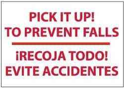 NMC - "Pick It Up! to Prevent Falls", 14" Long x 20" Wide, Rigid Plastic Safety Sign - Rectangle, 0.05" Thick, Use for Accident Prevention - All Tool & Supply