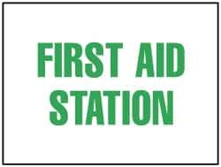 NMC - "First Aid Station", 7" Long x 10" Wide, Pressure-Sensitive Vinyl Safety Sign - Rectangle, 0.004" Thick, Use for First Aid - All Tool & Supply