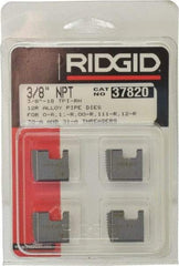 Ridgid - 3/8-18 NPT, Right Hand, Alloy Steel, Pipe Threader Die - Ridgid OO-R, 11-R, 12-R, O-R, 11-R Ratchet Threaders or 30A, 31A 3-Way Pipe Threaders Compatibility - Exact Industrial Supply