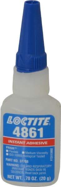 Loctite - 0.70 oz Bottle Clear Instant Adhesive - Series 4861, 20 sec Fixture Time, 24 hr Full Cure Time, Bonds to Metal & Plastic - All Tool & Supply