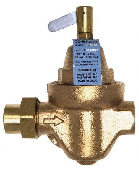 Conbraco - 1/2" Pipe, Solder x Solder End Connection, Bronze Pressure Regulating Valve - Nitrile Seal, 100 psi Inlet Pressure - All Tool & Supply