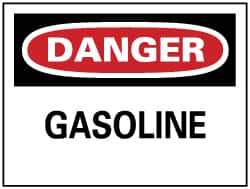 NMC - Hazardous Materials Label, Header: DANGER - Legend: Danger - Gasoline, English, Red, Black & White, 5" Long x 3" High, Sign Muscle Finish - All Tool & Supply