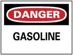 NMC - Hazardous Materials Label, Header: DANGER - Legend: Danger - Gasoline, English, Red, Black & White, 5" Long x 3" High, Sign Muscle Finish - All Tool & Supply