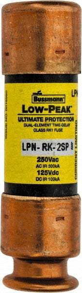 Cooper Bussmann - 125 VDC, 250 VAC, 2 Amp, Time Delay General Purpose Fuse - Fuse Holder Mount, 50.8mm OAL, 100 at DC, 300 at AC (RMS) kA Rating, 9/16" Diam - All Tool & Supply