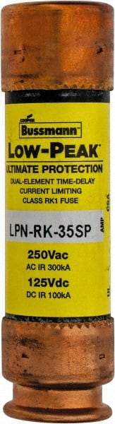 Cooper Bussmann - 125 VDC, 250 VAC, 35 Amp, Time Delay General Purpose Fuse - Bolt-on Mount, 76.2mm OAL, 100 at DC, 300 at AC (RMS) kA Rating, 13/16" Diam - All Tool & Supply