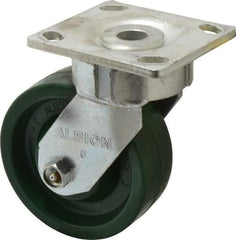 Albion - 5" Diam x 2" Wide x 6-1/2" OAH Top Plate Mount Swivel Caster - Polyurethane, 1,000 Lb Capacity, Roller Bearing, 4 x 4-1/2" Plate - All Tool & Supply