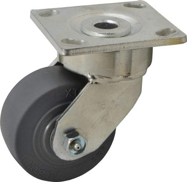 Albion - 4" Diam x 2" Wide x 5-5/8" OAH Top Plate Mount Swivel Caster - Soft Rubber, 350 Lb Capacity, Roller Bearing, 4 x 4-1/2" Plate - All Tool & Supply