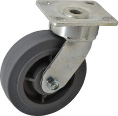 Albion - 6" Diam x 2" Wide x 7-1/2" OAH Top Plate Mount Swivel Caster - Soft Rubber, 600 Lb Capacity, Roller Bearing, 4 x 4-1/2" Plate - All Tool & Supply