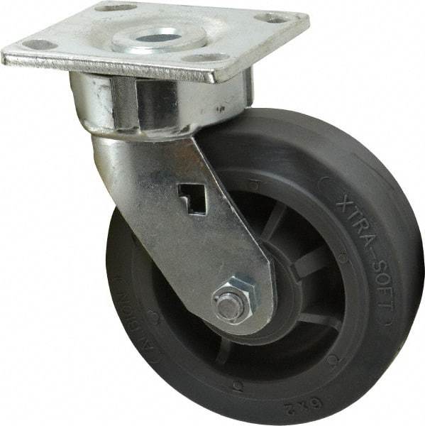 Albion - 6" Diam x 2" Wide x 7-1/2" OAH Top Plate Mount Swivel Caster - Soft Rubber, 600 Lb Capacity, Precision Sealed Bearing, 4 x 4-1/2" Plate - All Tool & Supply