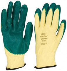 SHOWA - Size XL (10), ANSI Cut Lvl 3, Puncture Lvl 3, Abrasion Lvl 4, Nitrile Coated Cut & Puncture Resistant Gloves - Palm & Fingers Coated, Kevlar/Lycra Lining, Knit Wrist, Green/Yellow, Paired - All Tool & Supply