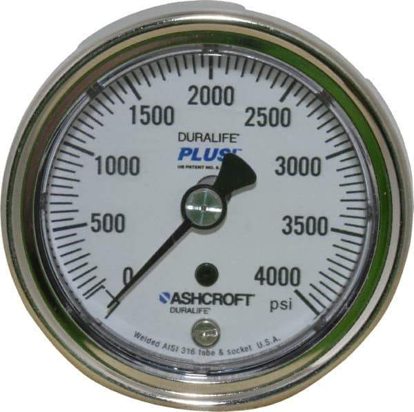 Ashcroft - 2-1/2" Dial, 1/4 Thread, 0-4,000 Scale Range, Pressure Gauge - Center Back Connection Mount, Accurate to 1% of Scale - All Tool & Supply