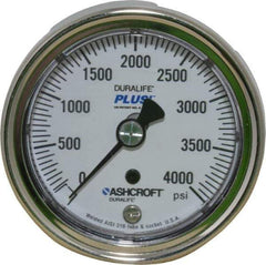 Ashcroft - 2-1/2" Dial, 1/4 Thread, 0-4,000 Scale Range, Pressure Gauge - Center Back Connection Mount, Accurate to 1% of Scale - All Tool & Supply