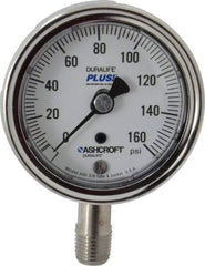 Ashcroft - 2-1/2" Dial, 1/4 Thread, 0-160 Scale Range, Pressure Gauge - Lower Connection Mount, Accurate to 1% of Scale - All Tool & Supply