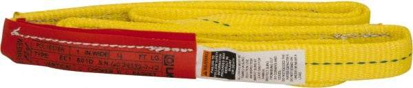 Lift-All - 4' Long x 1" Wide, 1,600 Lb Vertical Capacity, 1 Ply, Polyester Web Sling - 1,250 Lb Choker Capacity, Yellow, with Web Sling for Lifting - All Tool & Supply