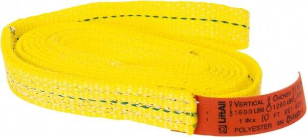 Lift-All - 10' Long x 1" Wide, 1,600 Lb Vertical Capacity, 1 Ply, Polyester Web Sling - 1,250 Lb Choker Capacity, Yellow, with Web Sling for Lifting - All Tool & Supply