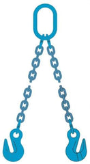 Pewag - 10' Long, 9,000 Lb Basket Capacity, 9,000 Lb Vertical Capacity, 2 Ply, Alloy Steel Web Sling - 4,500 Lb Choker Capacity, DOG Chain Sling, 9/32" Diam Chain, Blue, with 2 Grab Hooks & Master Link - All Tool & Supply