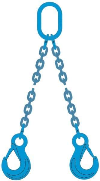 Pewag - 10' Long, 31,000 Lb Basket Capacity, 17,900 Lb Vertical Capacity, 2 Ply, Alloy Steel Web Sling - 17,900 Lb Choker Capacity, DOS Chain Sling, 1/2" Diam Chain, Blue, with 2 Grab Hooks & Master Link - All Tool & Supply