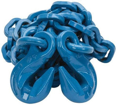 Pewag - 10' Long, 10,600 Lb Basket Capacity, 10,600 Lb Vertical Capacity, 1 Ply, Alloy Steel Web Sling - 10,600 Lb Choker Capacity, SGG Chain Sling, 3/8" Diam Chain, Blue, with 1 Grab Hook on Each End - All Tool & Supply