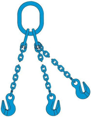 Pewag - 10' Long, 27,500 Lb Basket Capacity, 10,600 Lb Vertical Capacity, 3 Ply, Alloy Steel Web Sling - 10,600 Lb Choker Capacity, TOG Chain Sling, 3/8" Diam Chain, Blue, with 3 Grab Hooks & Master Link - All Tool & Supply