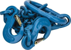 Pewag - 5' Long, 31,000 Lb Basket Capacity, 17,900 Lb Vertical Capacity, 2 Ply, Alloy Steel Web Sling - 17,900 Lb Choker Capacity, DOS Chain Sling, 1/2" Diam Chain, Blue, with 2 Grab Hooks & Master Link - All Tool & Supply