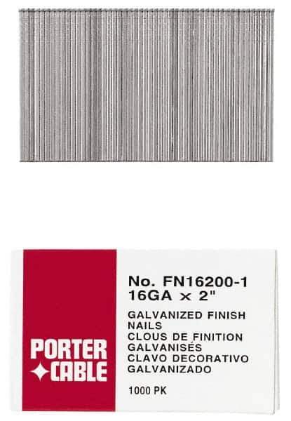 Porter-Cable - 16 Gauge 1" Long Finishing Nails for Power Nailers - Grade 2 Steel, Galvanized Finish, Smooth Shank, Straight Stick Collation, Chisel Point - All Tool & Supply