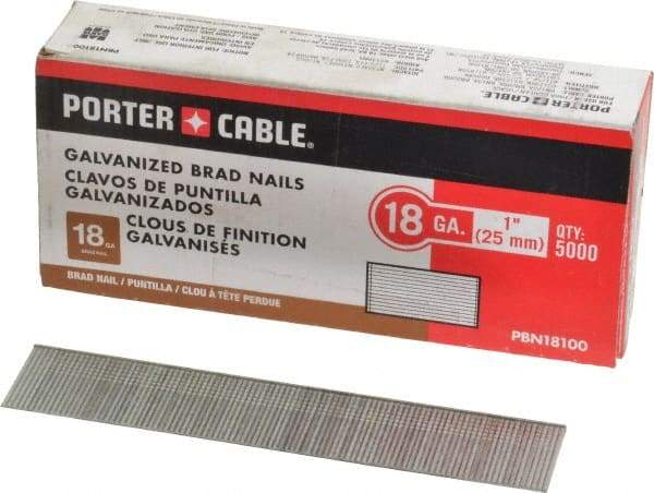 Porter-Cable - 18 Gauge 1" Long Brad Nails for Power Nailers - Grade 2 Steel, Galvanized Finish, Smooth Shank, Straight Stick Collation, Brad Head, Chisel Point - All Tool & Supply