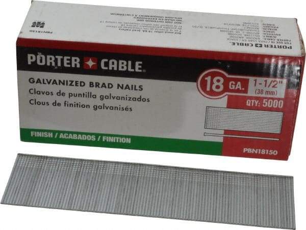 Porter-Cable - 18 Gauge 1-1/2" Long Brad Nails for Power Nailers - Grade 2 Steel, Galvanized Finish, Smooth Shank, Straight Stick Collation, Brad Head, Chisel Point - All Tool & Supply