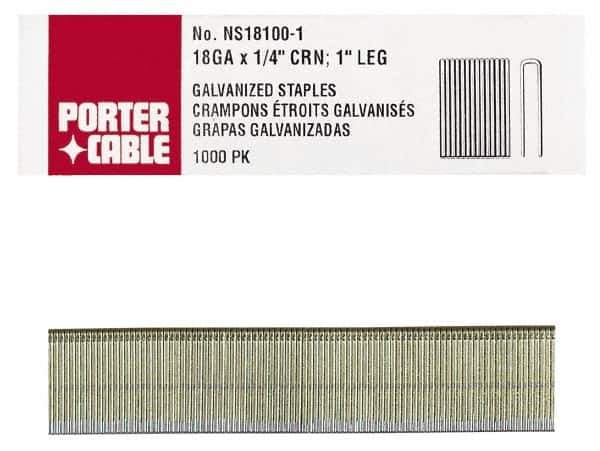 Porter-Cable - 1-1/4" Long x 1/4" Wide, 18 Gauge Narrow Crown Construction Staple - Grade 2 Steel, Galvanized Finish - All Tool & Supply