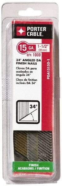 Porter-Cable - 15 Gauge 1-1/2" Long Finishing Nails for Power Nailers - Grade 2 Steel, Bright Finish, Angled Stick Collation, Chisel Point - All Tool & Supply