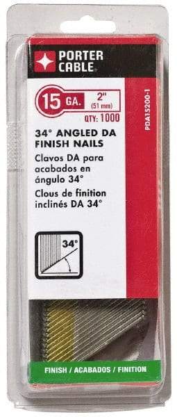 Porter-Cable - 15 Gauge 2" Long Finishing Nails for Power Nailers - Grade 2 Steel, Bright Finish, Angled Stick Collation, Chisel Point - All Tool & Supply