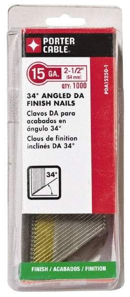 Porter-Cable - 15 Gauge 2-1/2" Long Finishing Nails for Power Nailers - Grade 2 Steel, Bright Finish, Angled Stick Collation, Chisel Point - All Tool & Supply