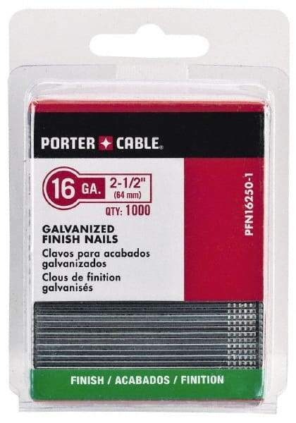 Porter-Cable - 16 Gauge 2" Long Finishing Nails for Power Nailers - Grade 2 Steel, Galvanized Finish, Straight Stick Collation, Chisel Point - All Tool & Supply