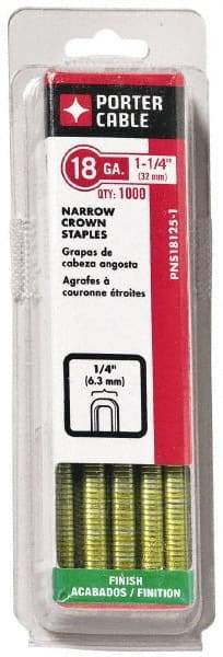 Porter-Cable - 7/8" Long x 1/4" Wide, 18 Gauge Narrow Crown Construction Staple - Grade 2 Steel, Galvanized Finish - All Tool & Supply