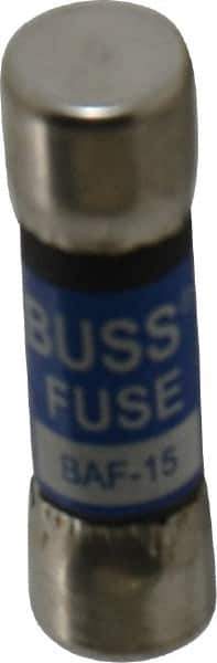 Cooper Bussmann - 250 VAC, 15 Amp, Fast-Acting General Purpose Fuse - Fuse Holder Mount, 1-1/2" OAL, 10 at 125 V kA Rating, 13/32" Diam - All Tool & Supply