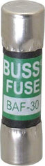 Cooper Bussmann - 250 VAC, 30 Amp, Fast-Acting Supplemental Fuse - Fuse Holder Mount, 1-1/2" OAL, 10 at 125 V kA Rating, 13/32" Diam - All Tool & Supply